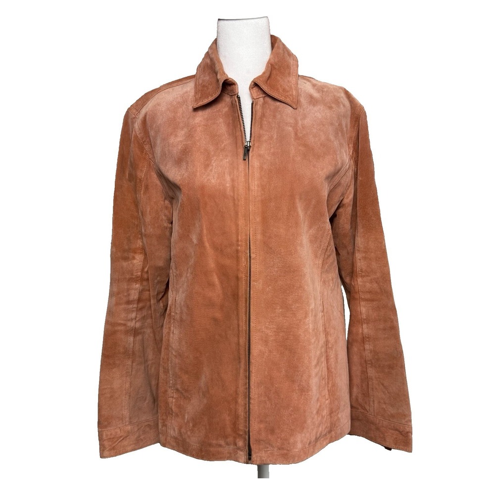 Chico's Women's Suede Leather Jacket Zip Front Size Small Fitted Western Peachy